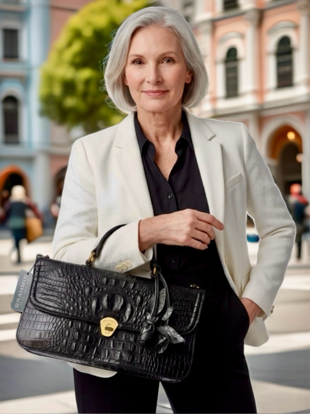 AMATA BLACK Les ROSES East/West Satchel by BRAHMIN